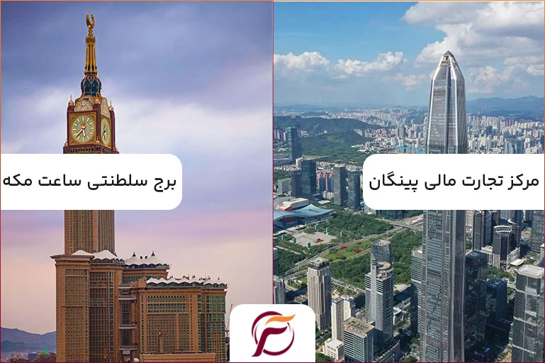 برج سلطنتی ساعت مکه در عربستان و مرکز تجارت مالی پینگان در چین